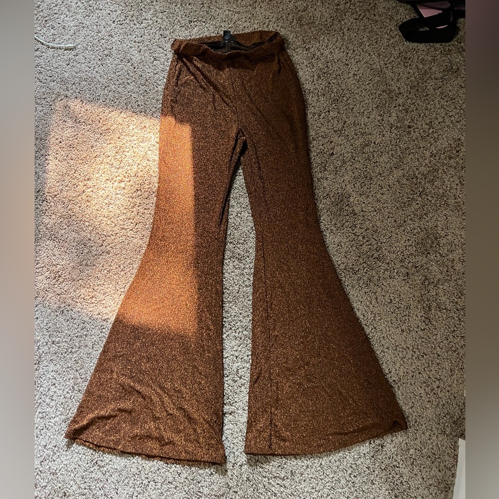 shein brown sparkly flare leggings